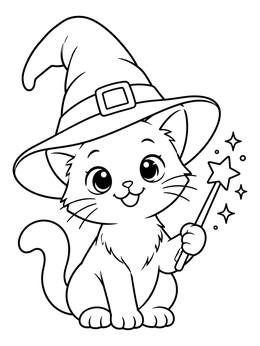 Free printable Cute Kitten In Witch Hat coloring page