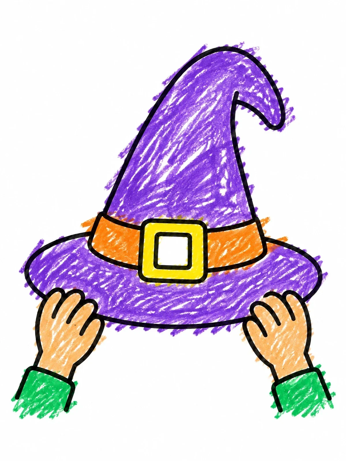 Colored example of the Hands Holding A Witch Hat coloring page
