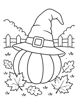 Free printable Witch Hat On Autumn Pumpkin coloring page