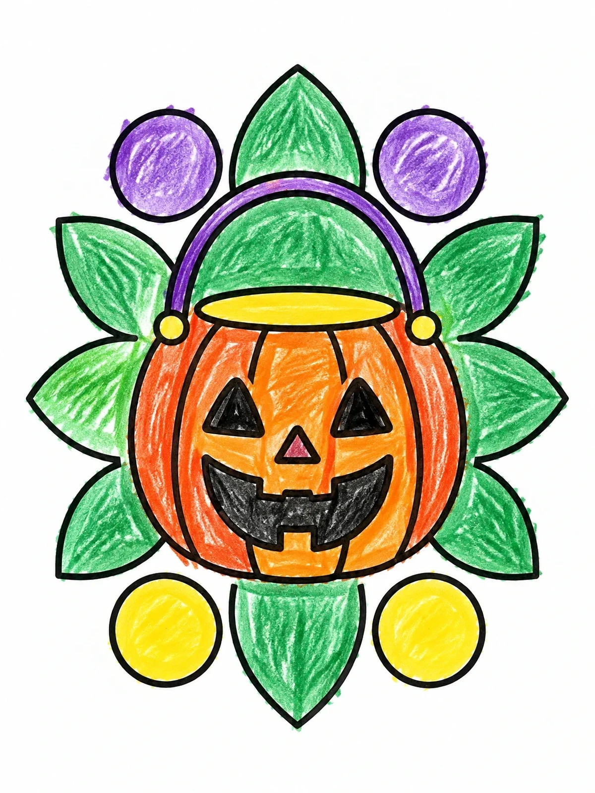 Colored example of the Cute Pumpkin Trick Or Treat Bucket coloring page
