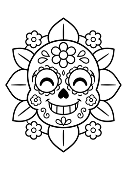 Free printable Cute Smiling Sugar Skull coloring page
