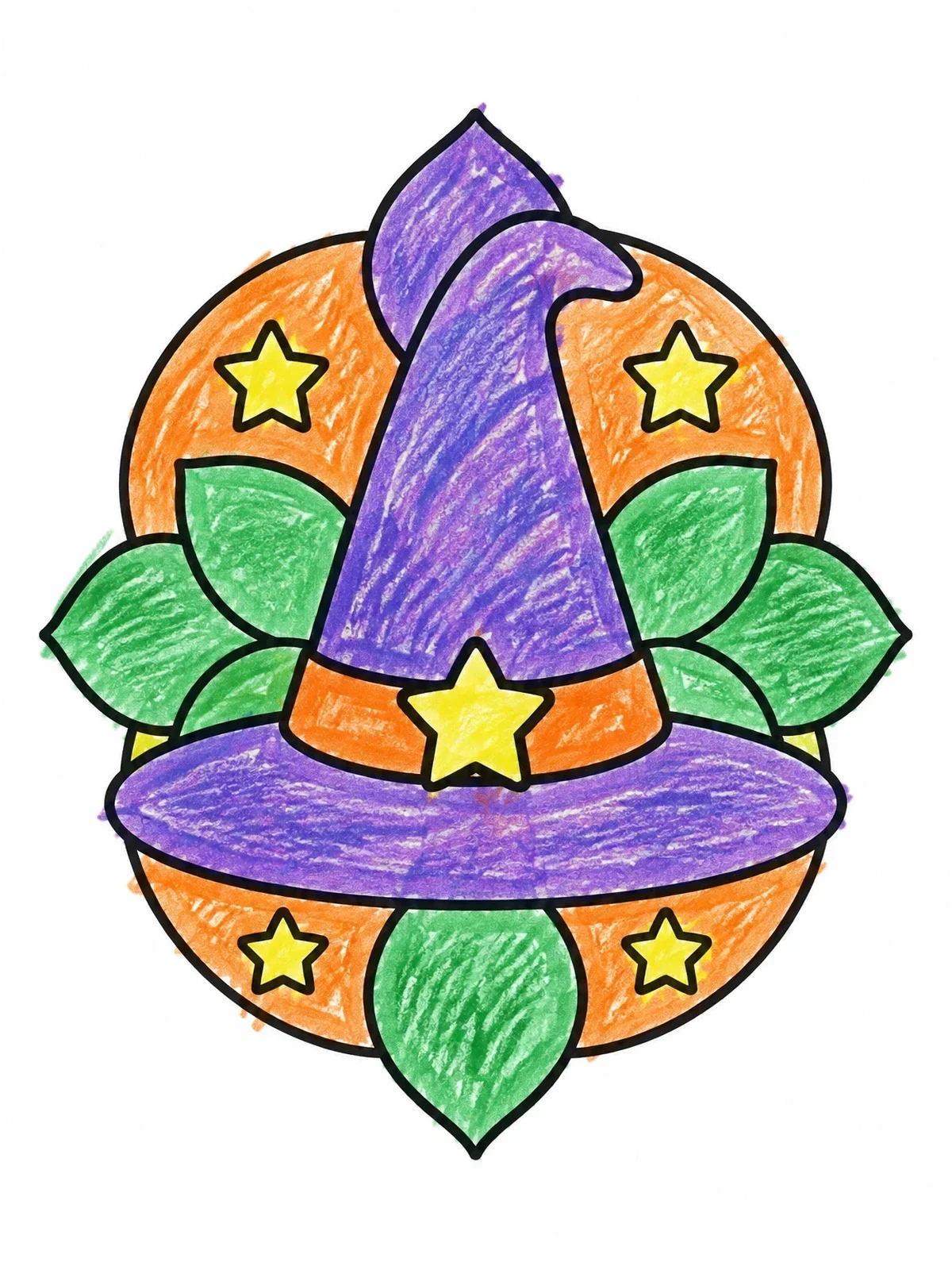 Colored example of the Cute Witch Hat With Stars coloring page