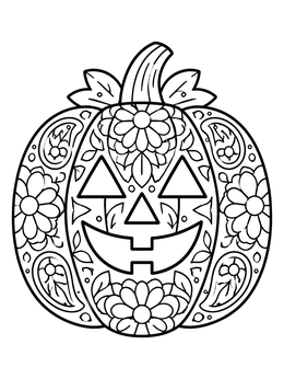 Free printable Floral Pattern Jack O' Lantern coloring page