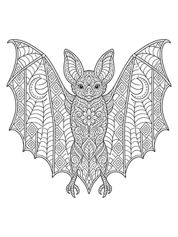Free printable Intricate Mandala Bat With Outstretched Wings coloring page