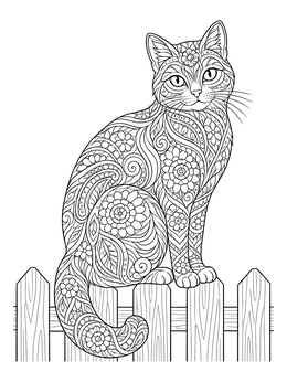 Free printable Intricate Mandala Cat On Fence coloring page