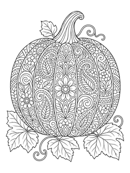 Free printable Intricate Paisley And Floral Pumpkin coloring page