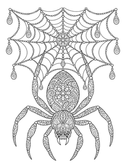 Free printable Intricate Mandala Spider On Beaded Web coloring page