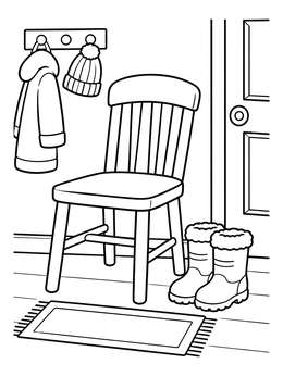 Free printable Hallway Chair With Winter Boots coloring page