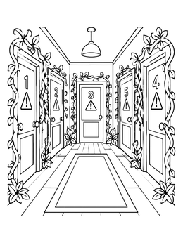 Free printable Hallway Of Numbered Mystery Doors coloring page