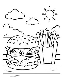 Free printable Cheeseburger And Crispy French Fries coloring page