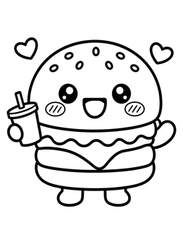Free printable Cute Kawaii Burger With Drink coloring page