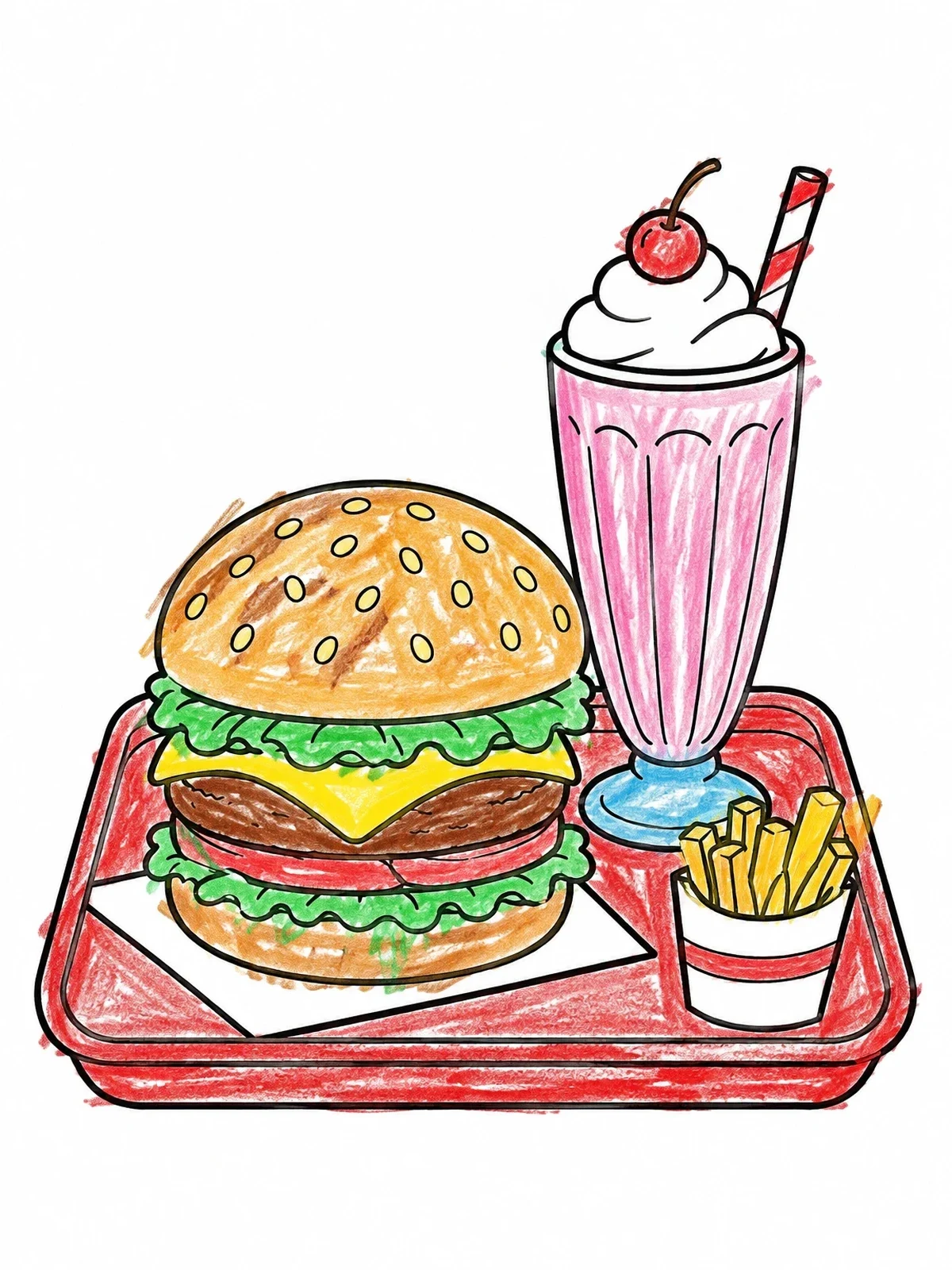 Colored example of the Diner Burger Meal With Milkshake coloring page