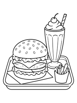 Free printable Diner Burger Meal With Milkshake coloring page