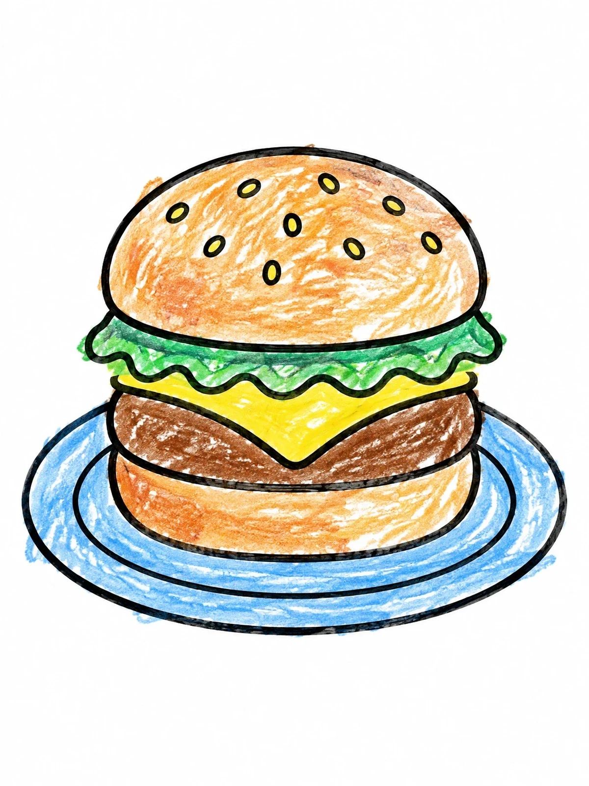 Colored example of the Simple Burger On A Plate coloring page