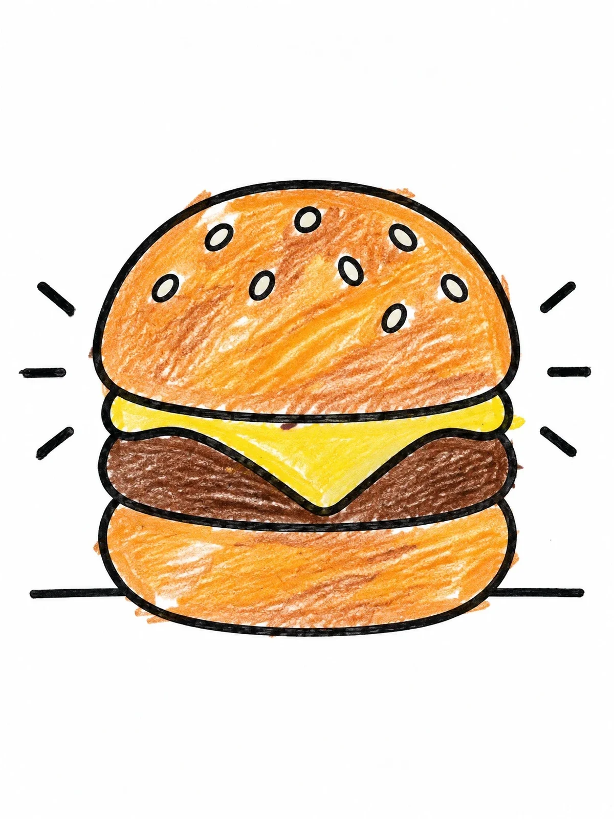 Colored example of the Simple Cheeseburger With Sesame Bun coloring page