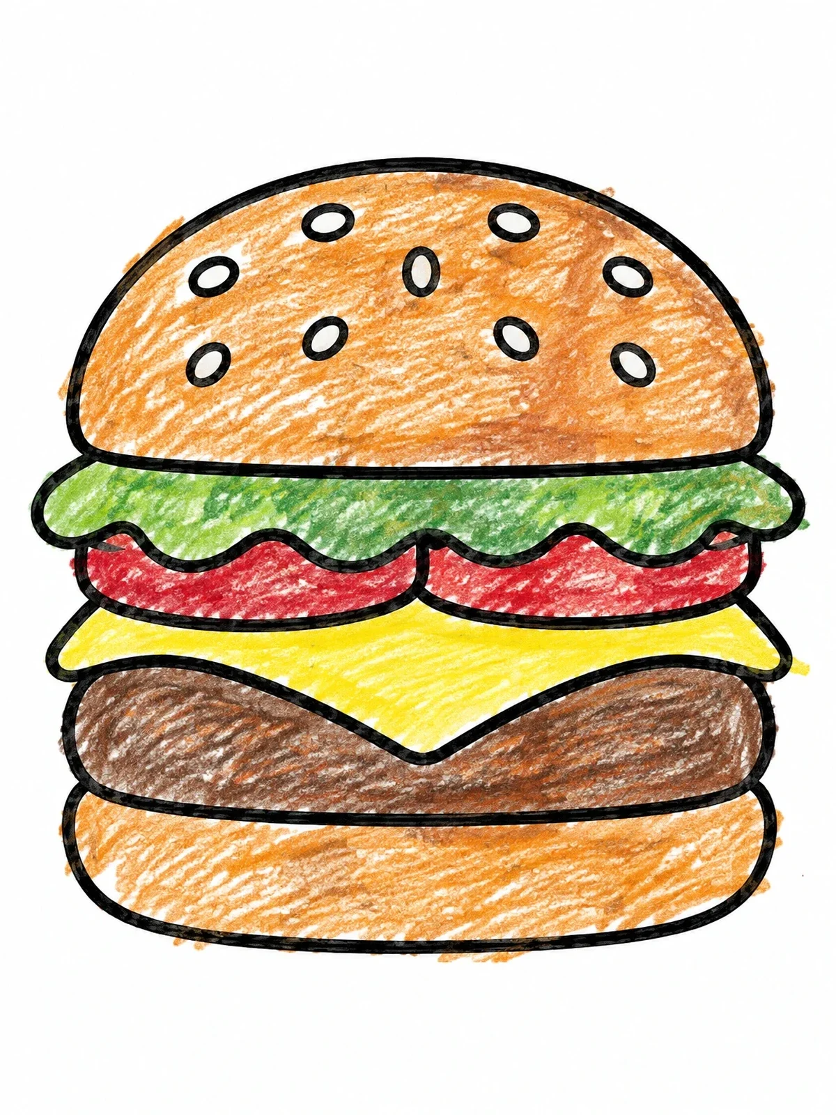 Colored example of the Simple Stacked Cheeseburger coloring page