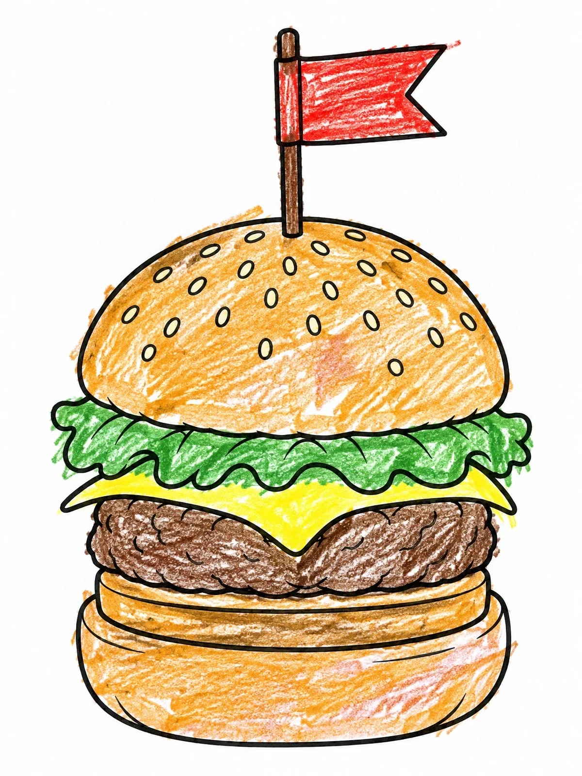 Colored example of the Slider Burger With Toothpick Flag coloring page