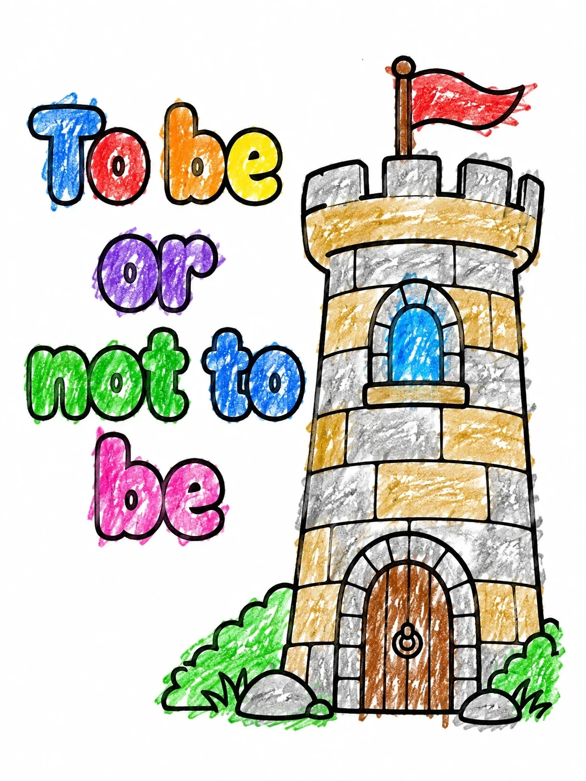 Colored example of the Hamlet Castle Tower With Quote coloring page