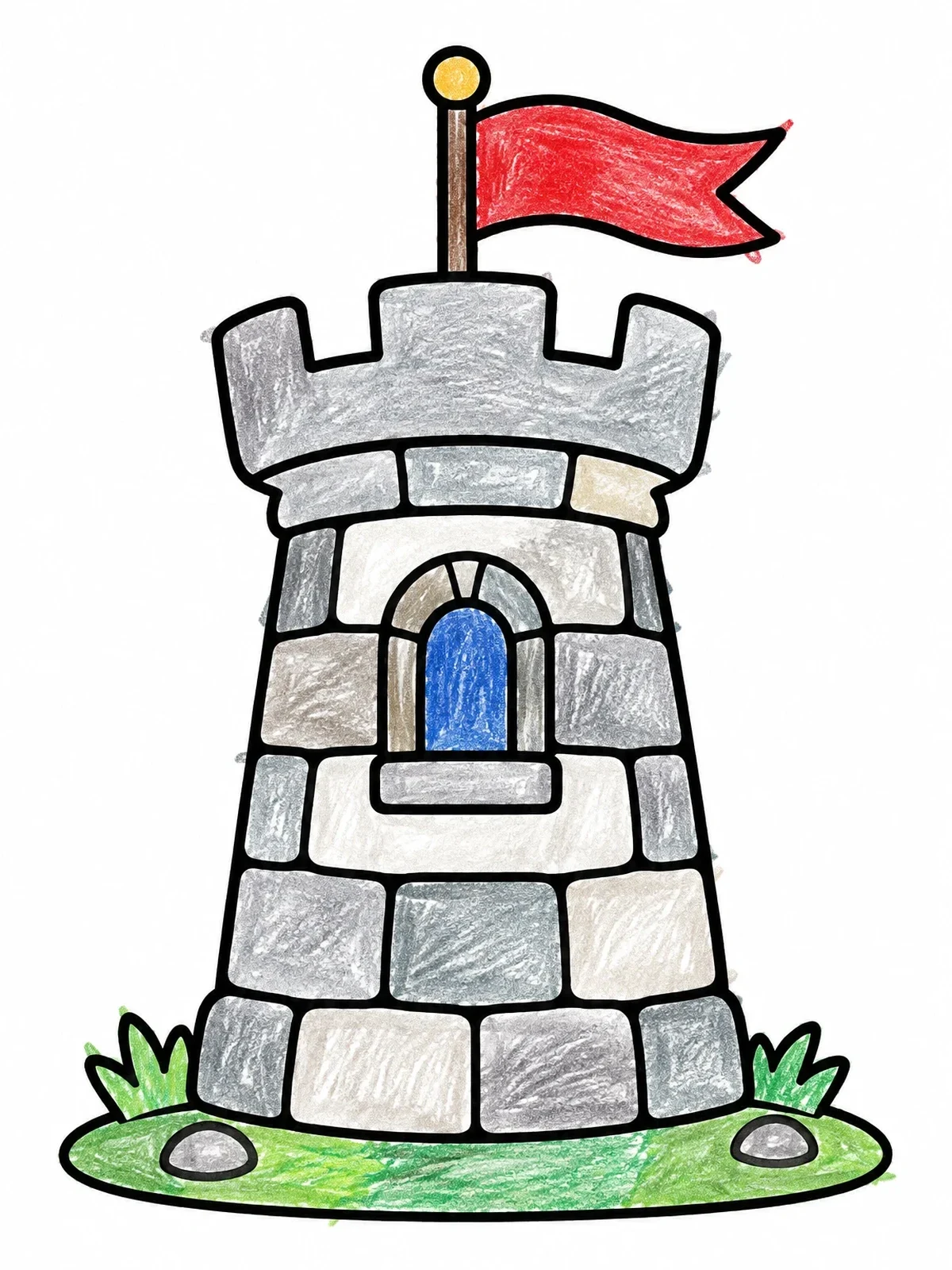Colored example of the Medieval Castle Tower With Flag coloring page