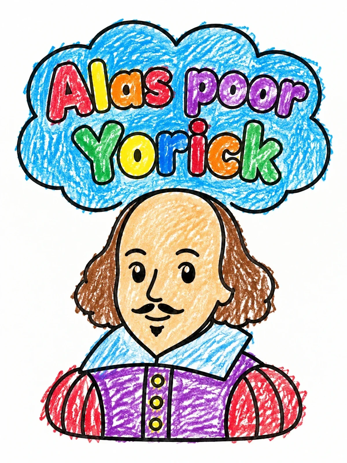 Colored example of the William Shakespeare With Yorick Quote coloring page