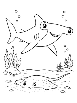 Free printable Hammerhead Shark And Buried Stingray coloring page