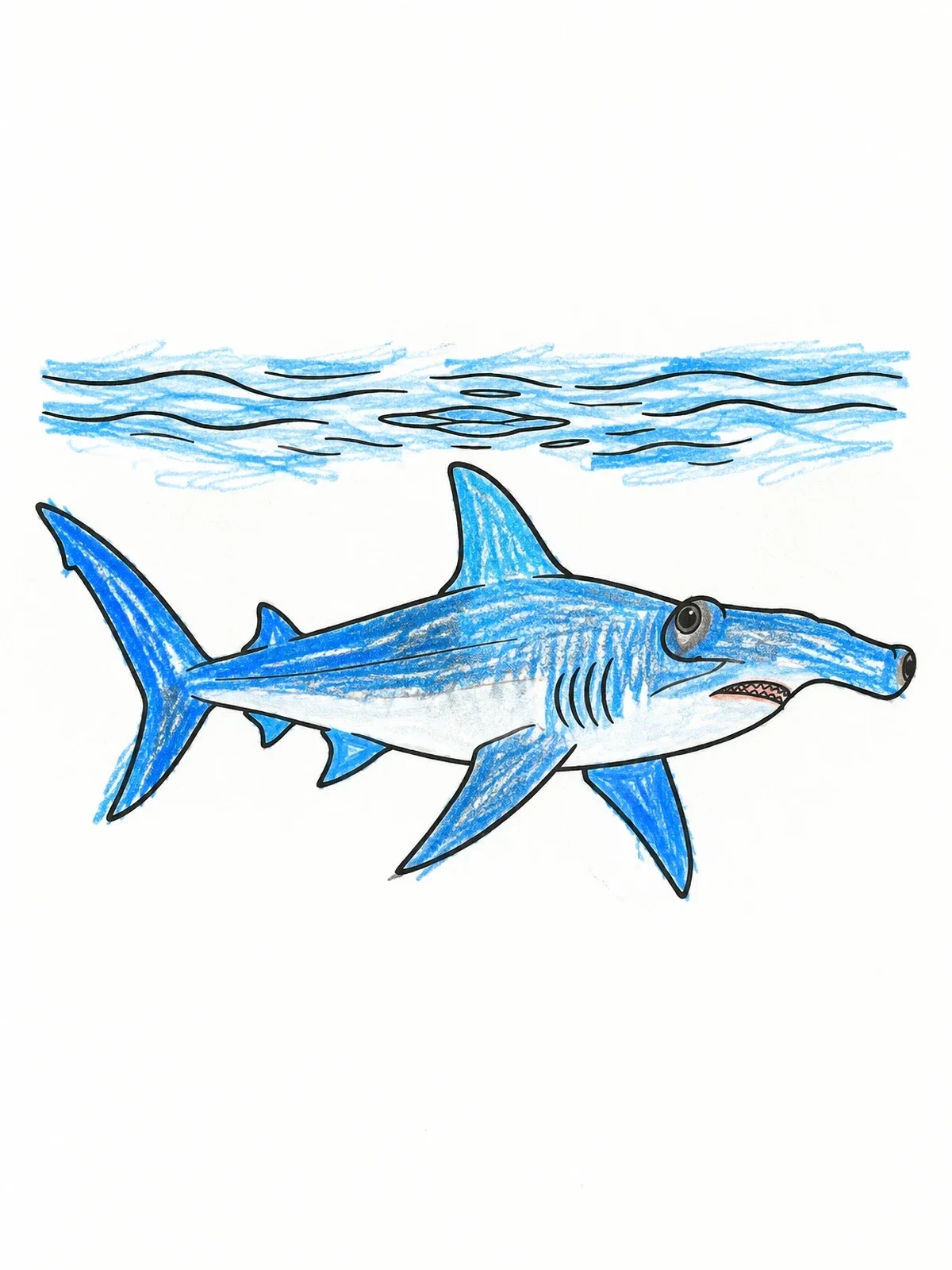 Colored example of the Hammerhead Shark Near The Water Surface coloring page
