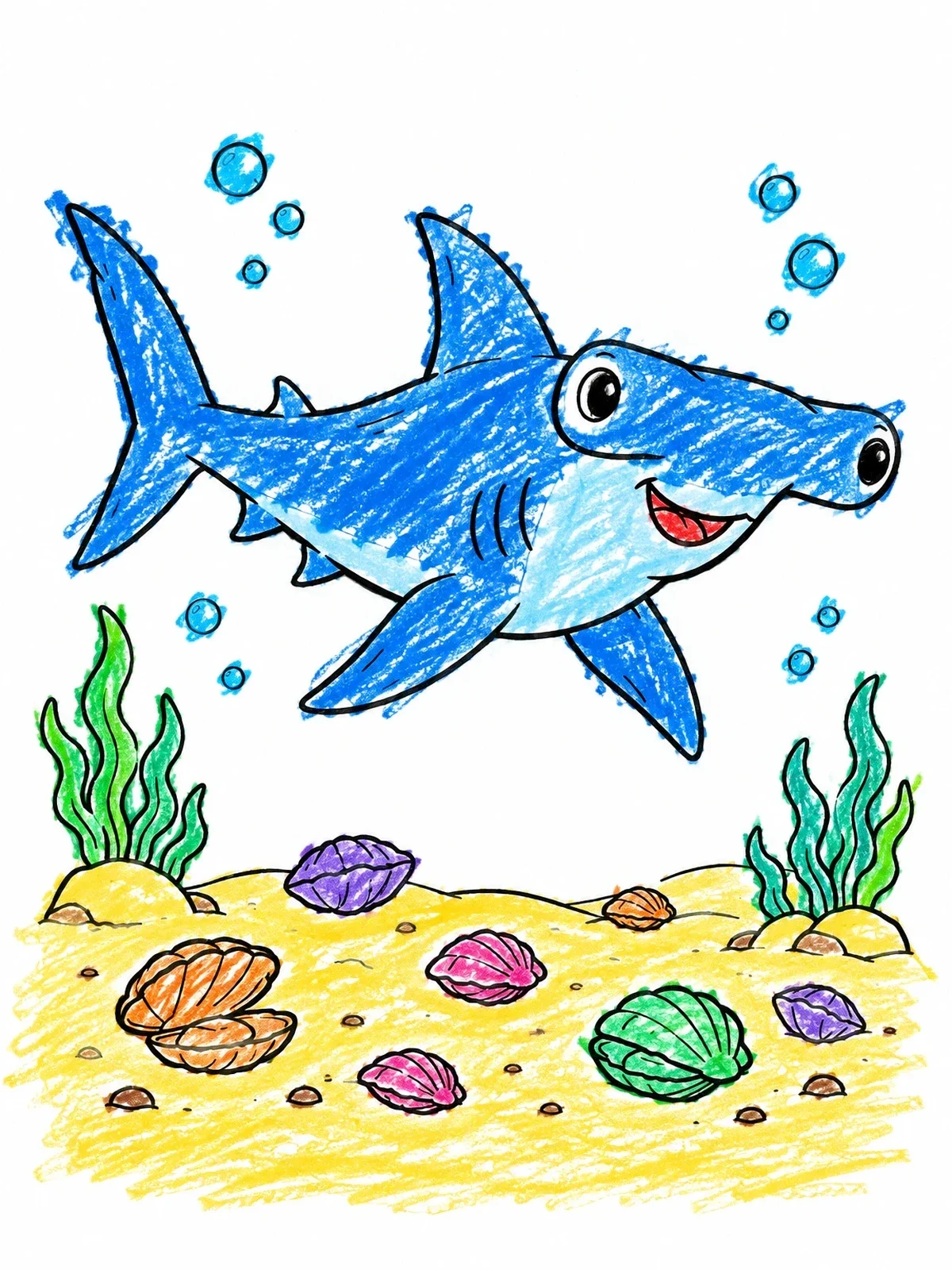 Colored example of the Hammerhead Shark Over Ocean Floor coloring page