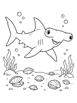 Free printable Hammerhead Shark Over Ocean Floor coloring page