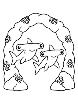 Free printable Hammerhead Sharks Under Coral Arch coloring page