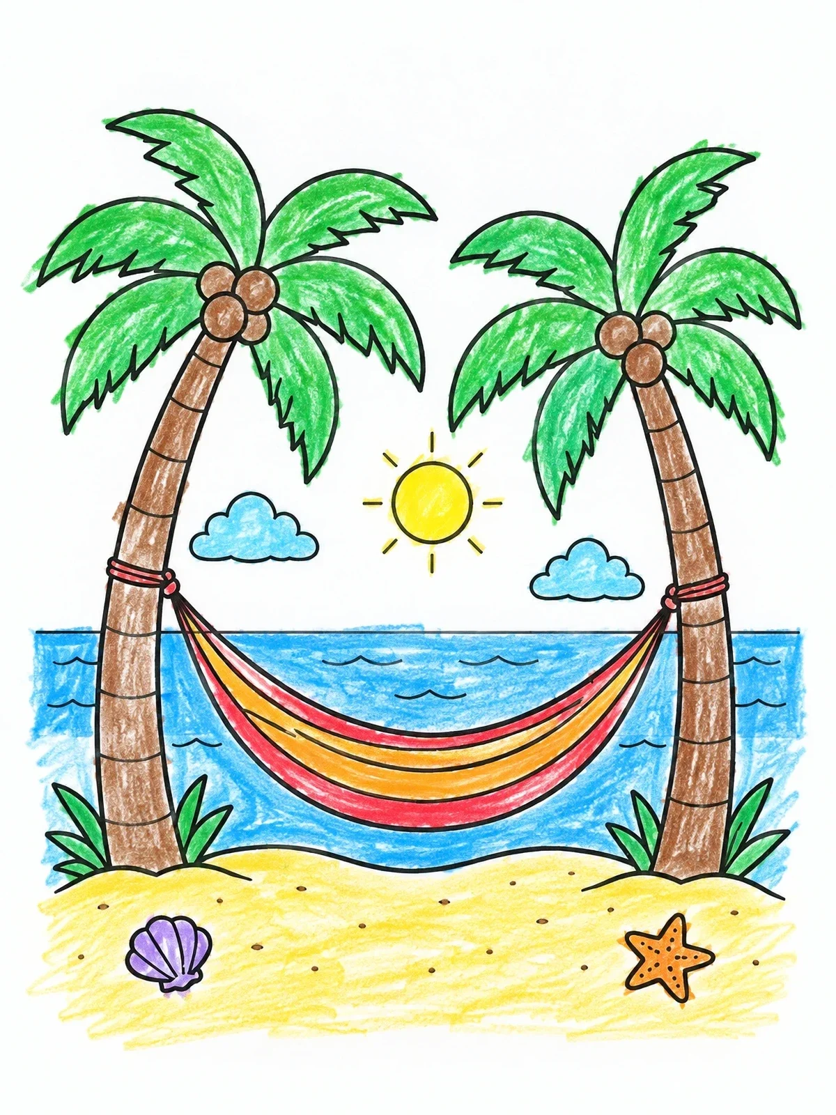 Colored example of the Hammock Between Two Palm Trees coloring page