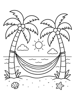 Free printable Hammock Between Two Palm Trees coloring page