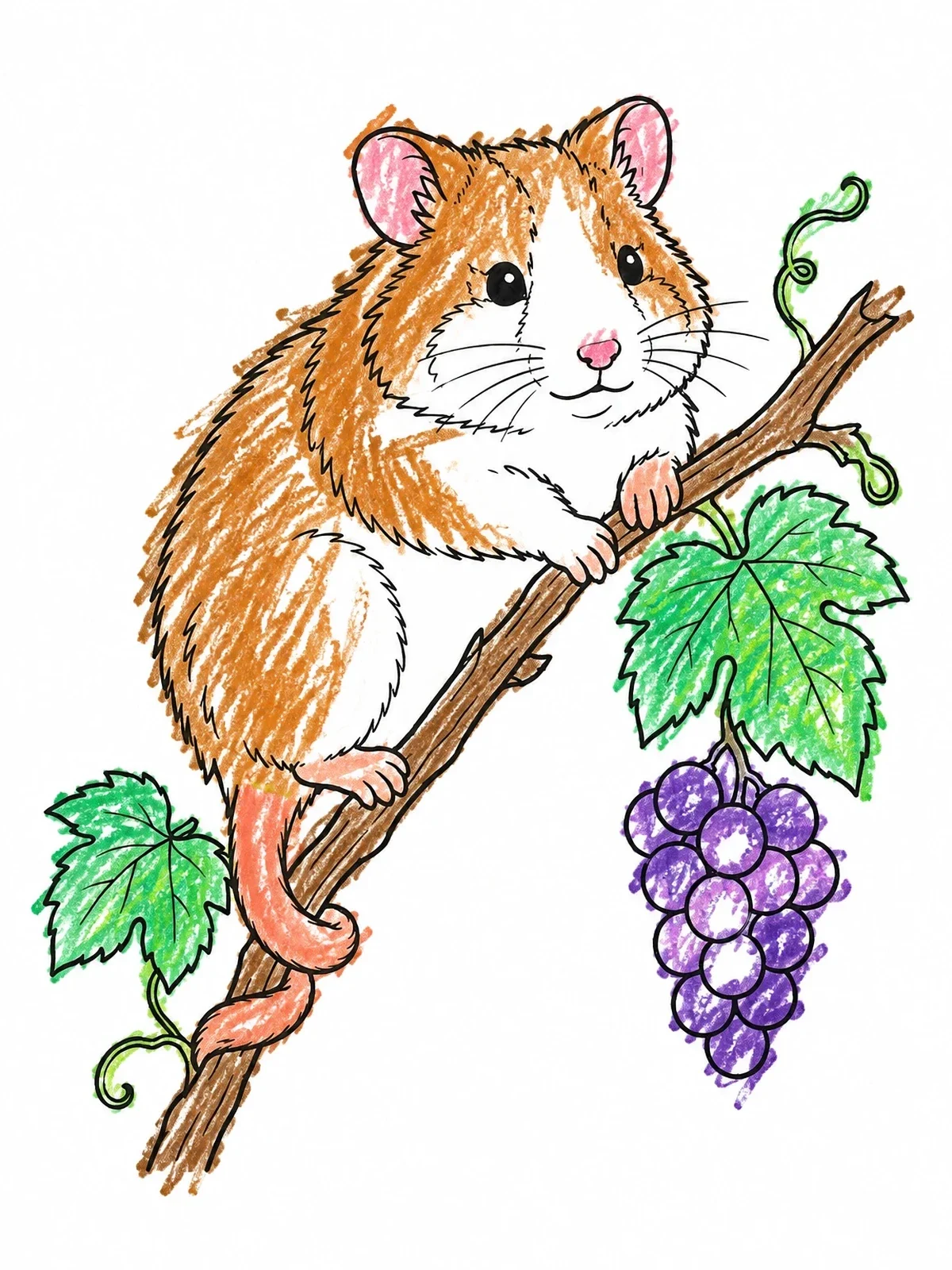 Colored example of the Hamster Climbing On A Grapevine coloring page