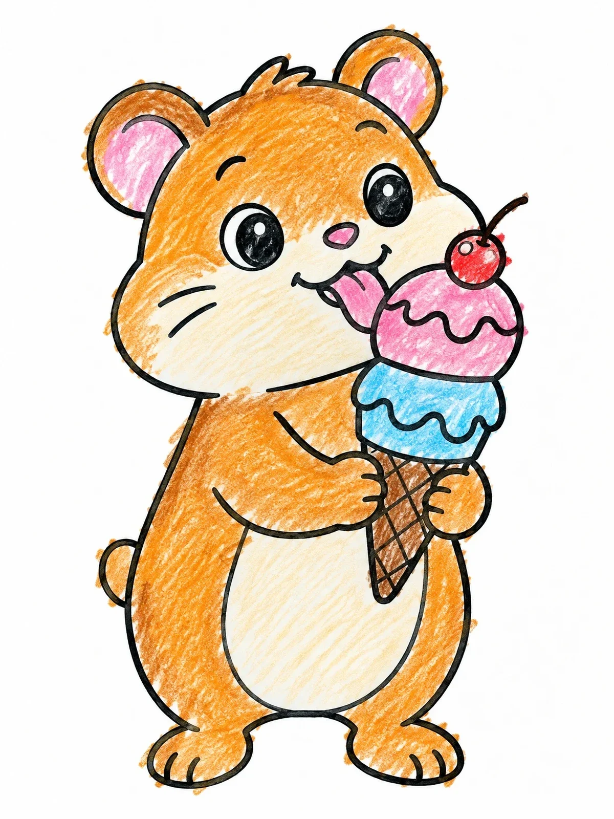 Colored example of the Hamster Licking An Ice Cream Cone coloring page