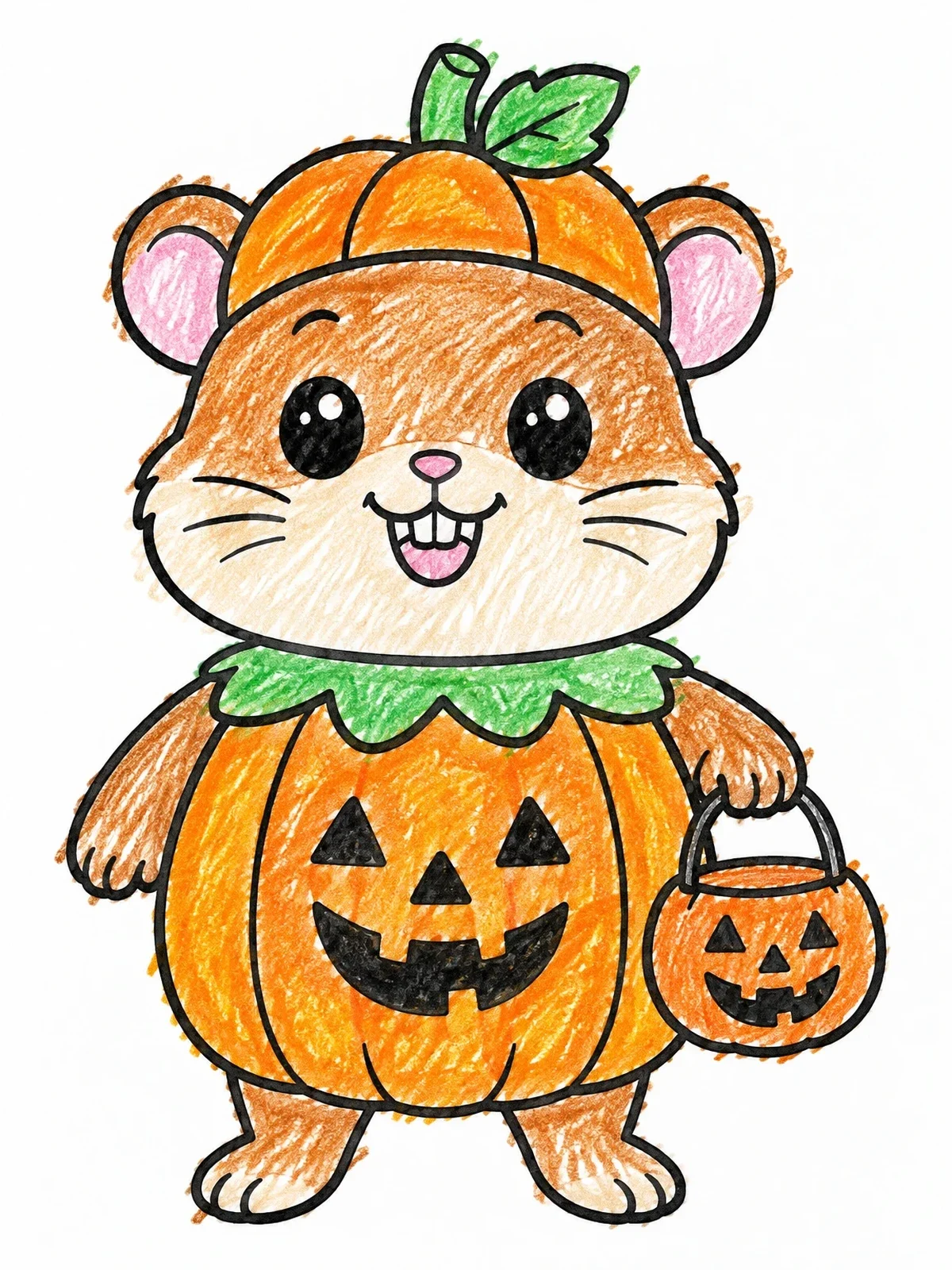 Colored example of the Hamster In Pumpkin Halloween Costume coloring page