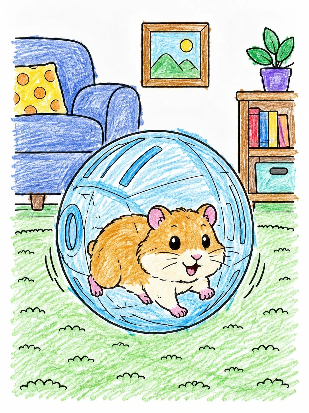 Colored example of the Hamster Rolling In Exercise Ball coloring page