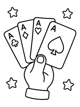Free printable Hand Holding Four Ace Cards coloring page