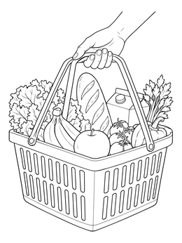 Free printable Hand Carrying A Full Grocery Basket coloring page