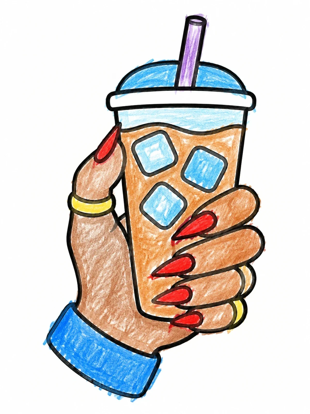 Colored example of the Hand Holding Iced Drink With Nails coloring page