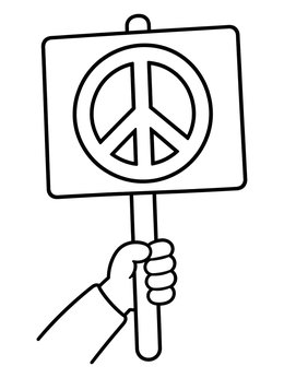 Free printable Hand Holding A Peace Sign Placard coloring page