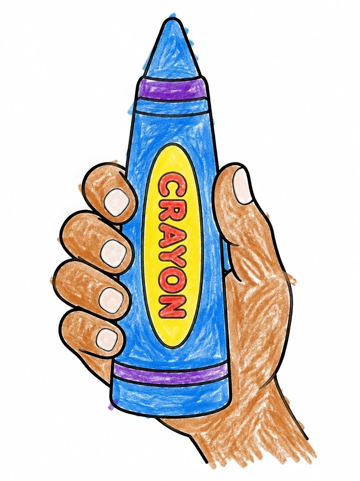 Colored example of the Hand Holding Thick Toddler Crayon coloring page