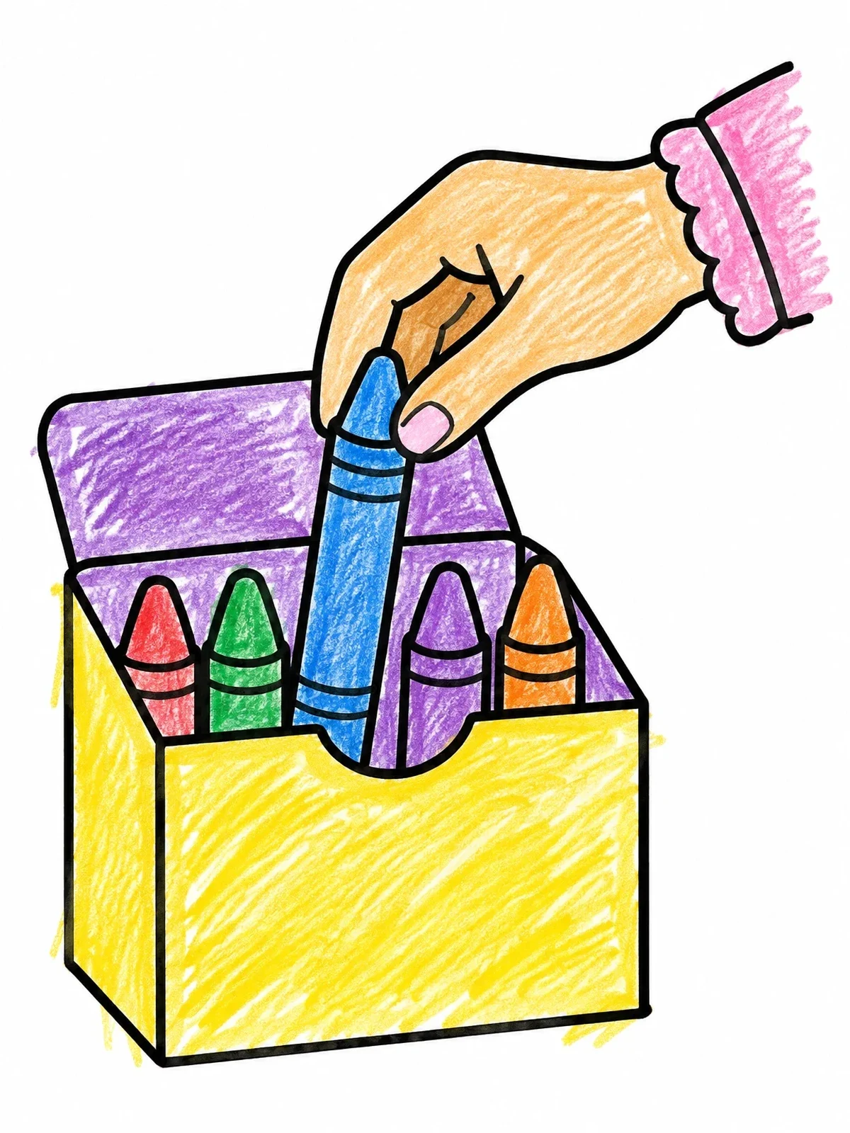 Colored example of the Hand Picking Crayon From Box coloring page