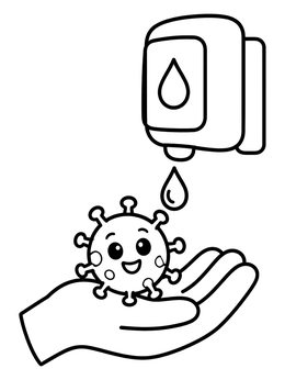 Free printable Hand Sanitizer And Cute Germ coloring page