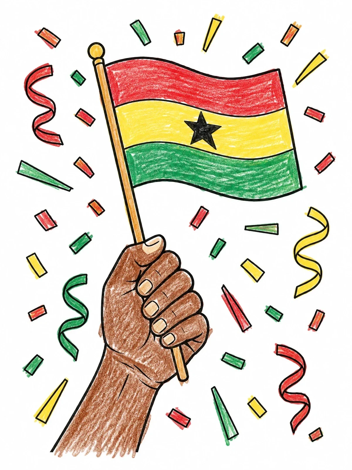 Colored example of the Hand Waving The Ghana Flag coloring page