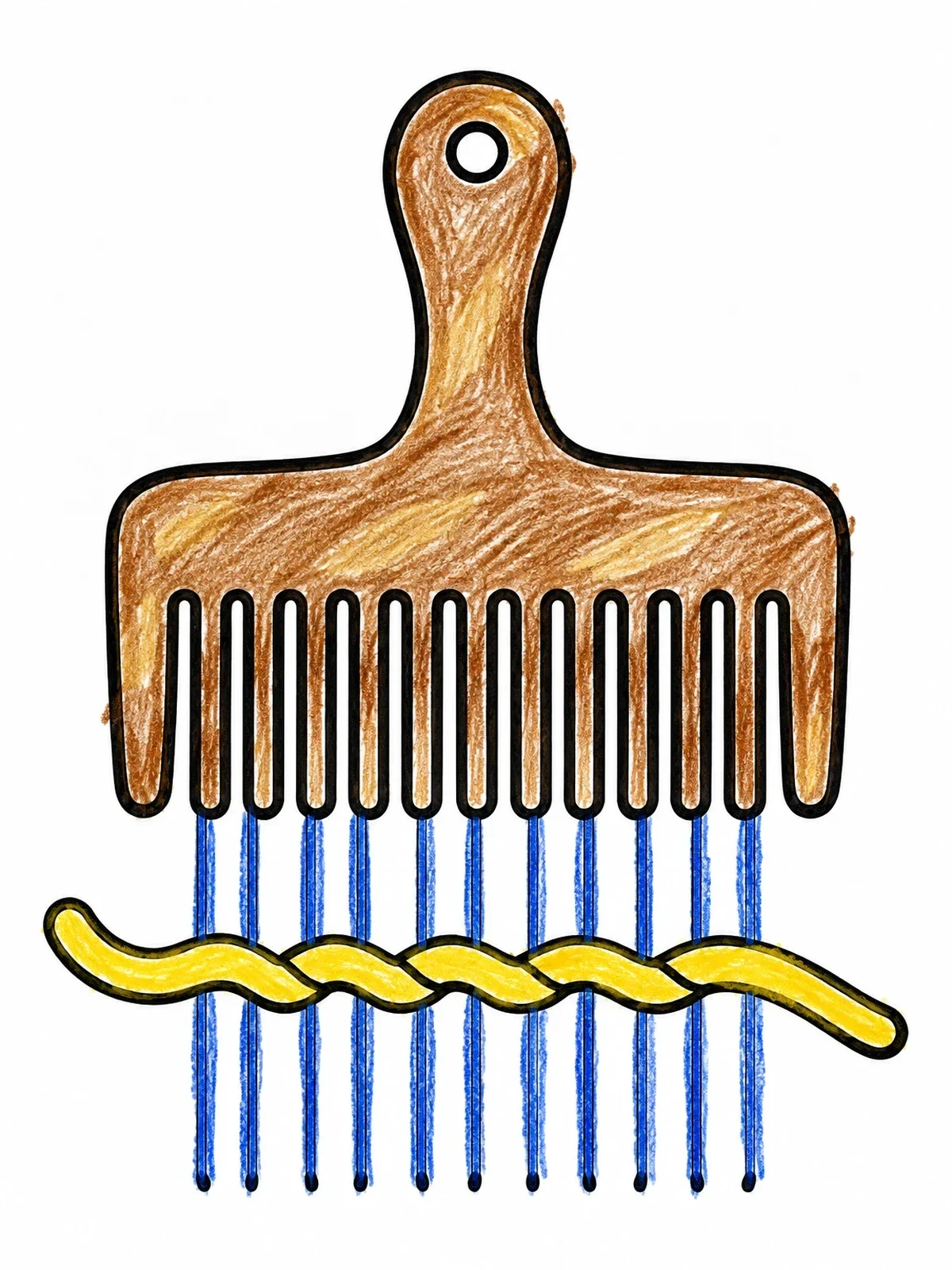 Colored example of the Hand Weaving Comb And Yarn coloring page