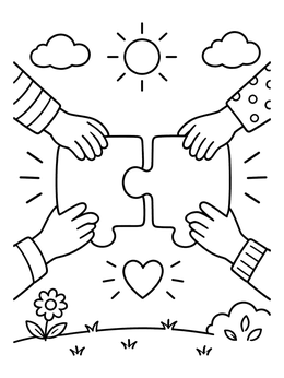 Free printable Hands Connecting Giant Puzzle Pieces coloring page