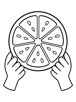 Free printable Hands Holding A Big Orange Slice coloring page