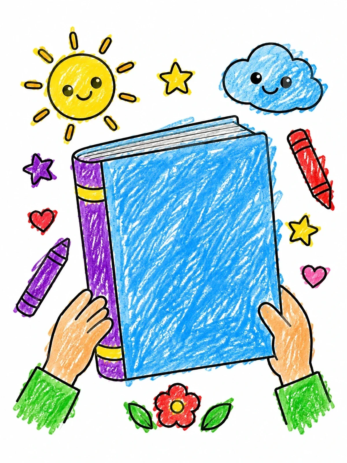 Colored example of the Hands Holding Blank Book Cover coloring page