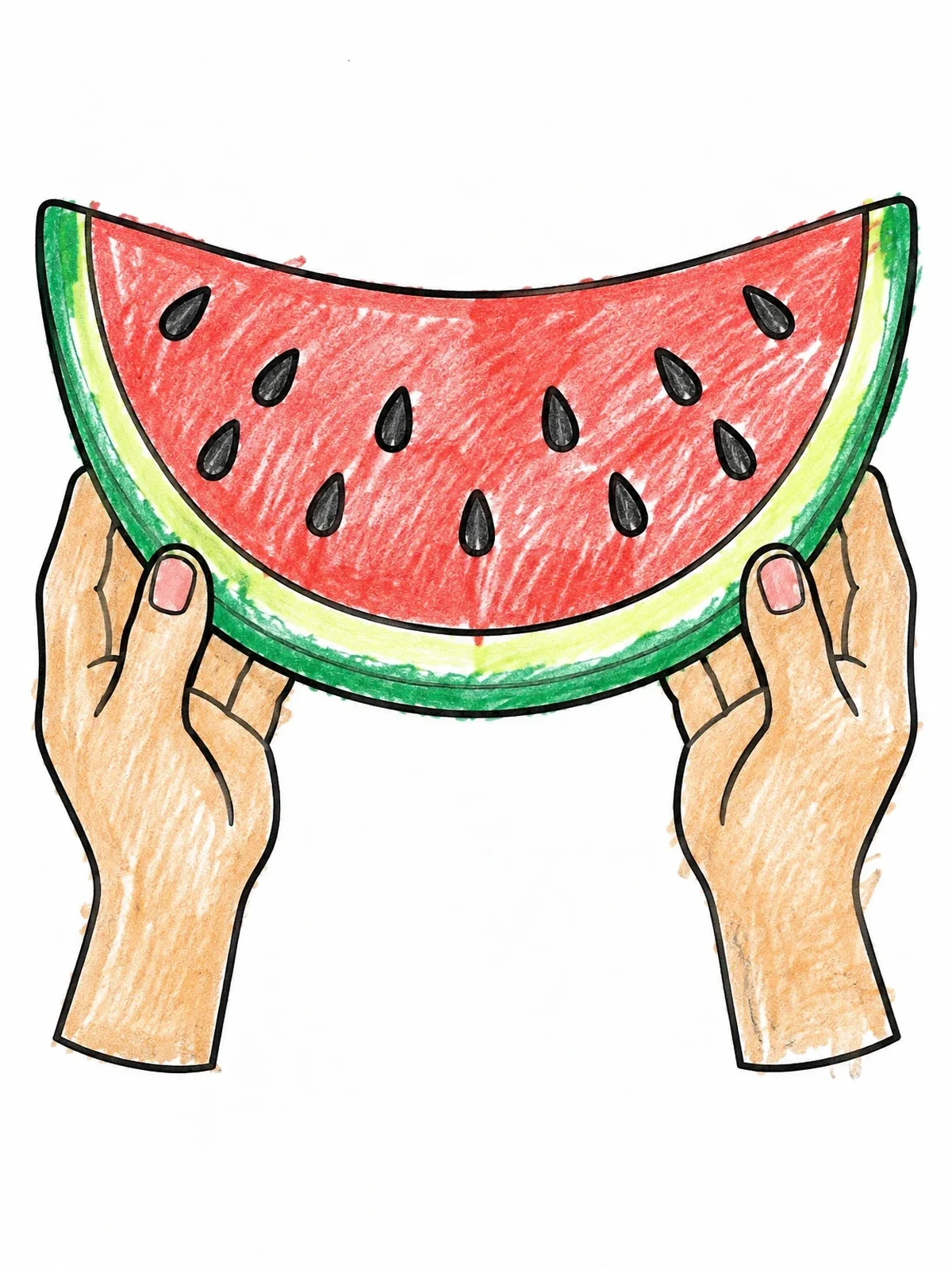 Colored example of the Hands Holding Juicy Watermelon Slice coloring page