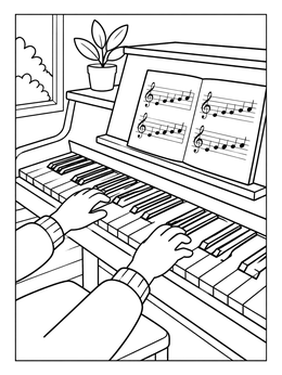 Free printable Child Hands Practicing Piano Music coloring page