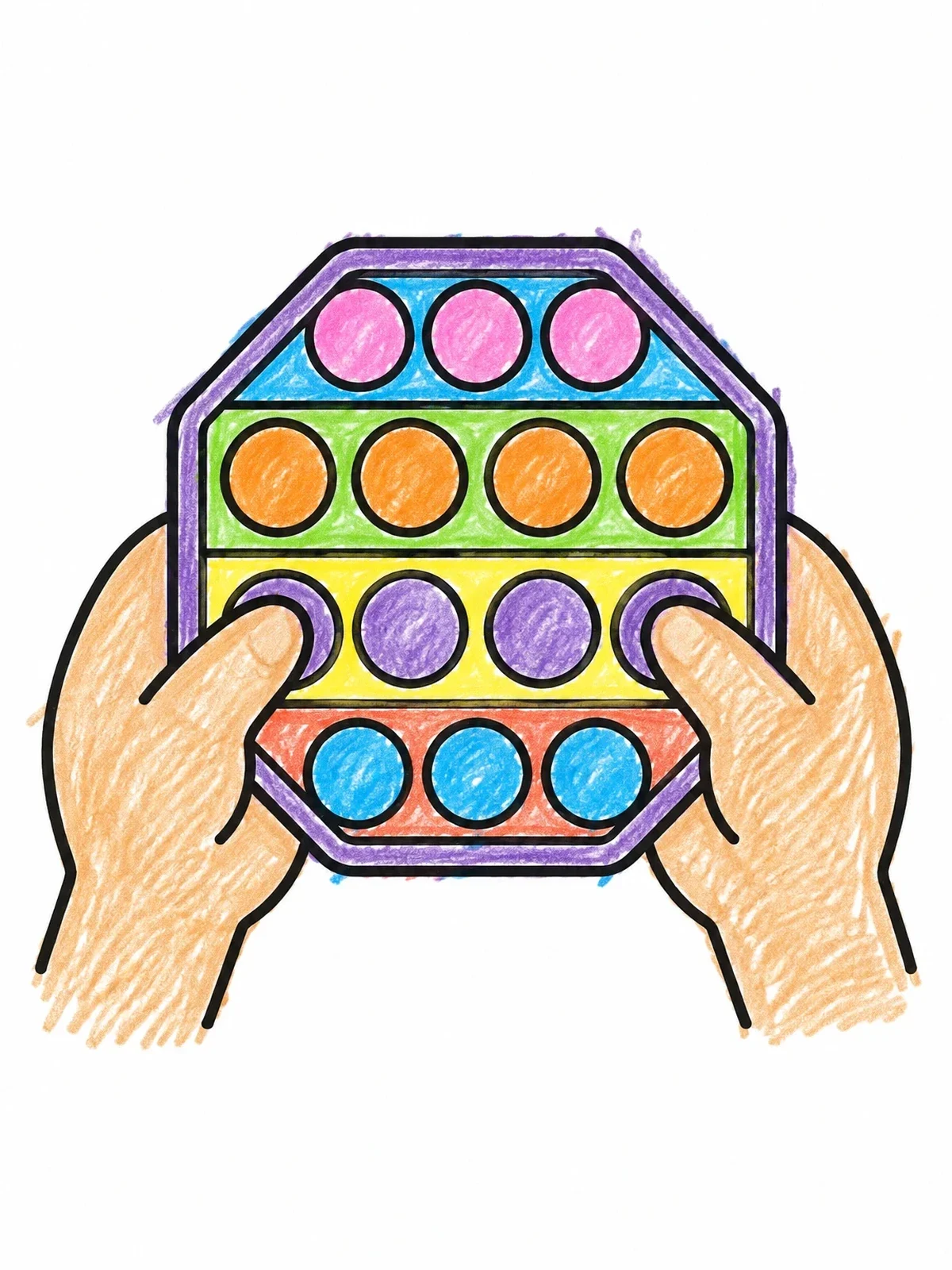 Colored example of the Hands Popping An Octagonal Fidget Toy coloring page